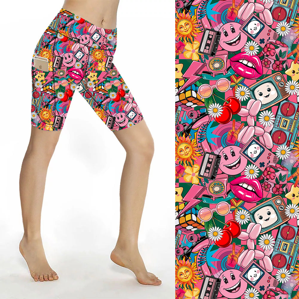 Funky Fit Sculpt Yoga Biker Shorts - Retro Vibes
