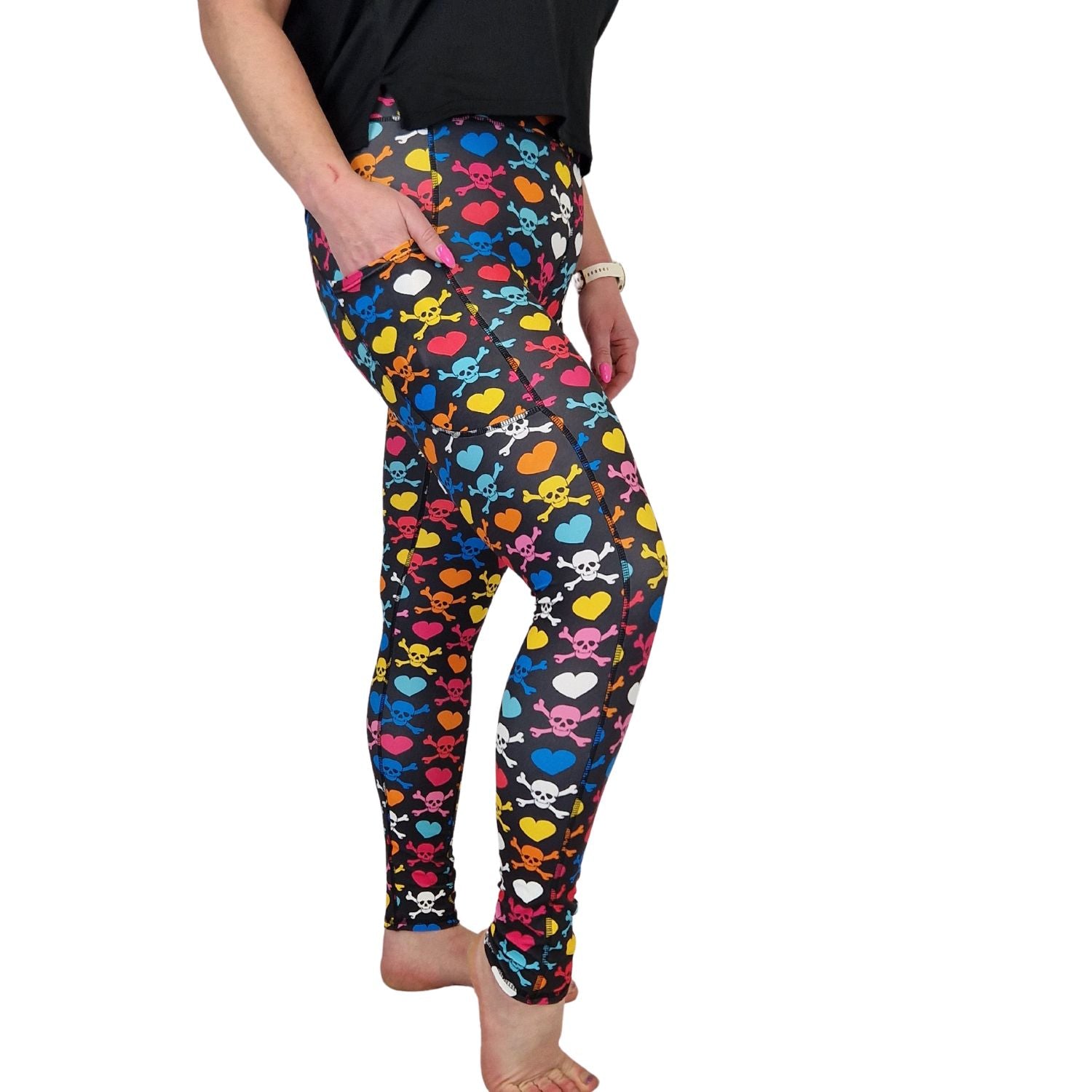 SCULPT Yoga Full Length Leggings - Rainbow Heart Crossbones