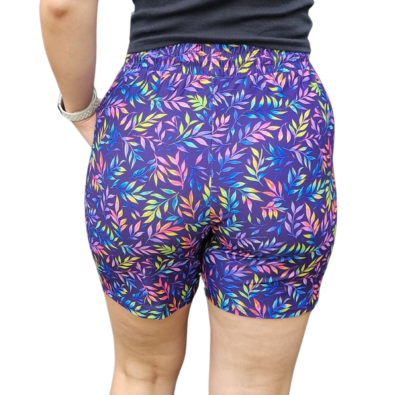 Funky Fit Jogger Shorts - Neon Leaves