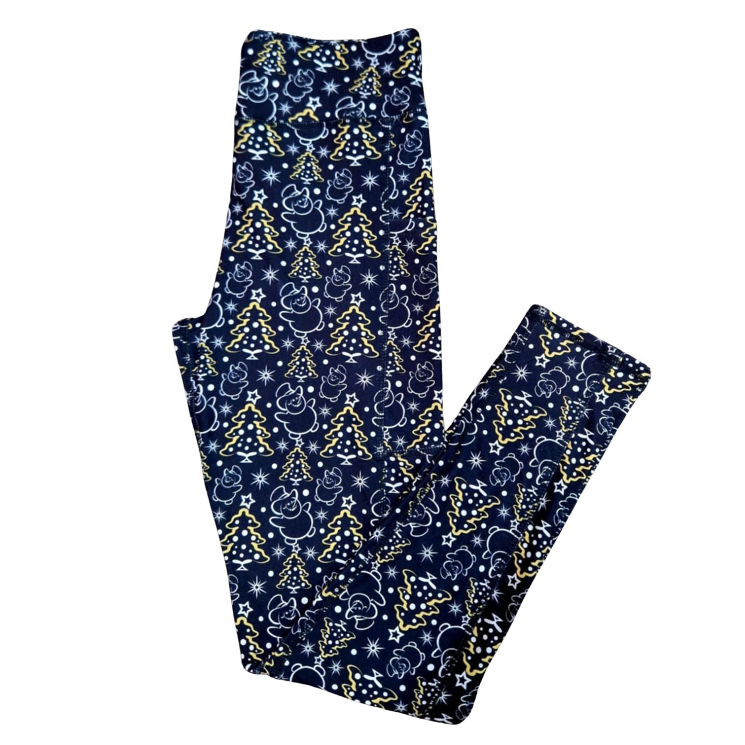 Funky Fit Golden Frost – (black background with gold Christmas trees, snowmen & stars)