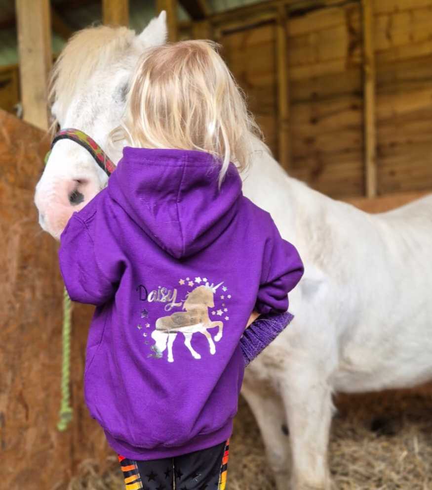 Personalised Equestrian Hoodie Kids Unicorn Design Kids 1 2yrs Royal Blue