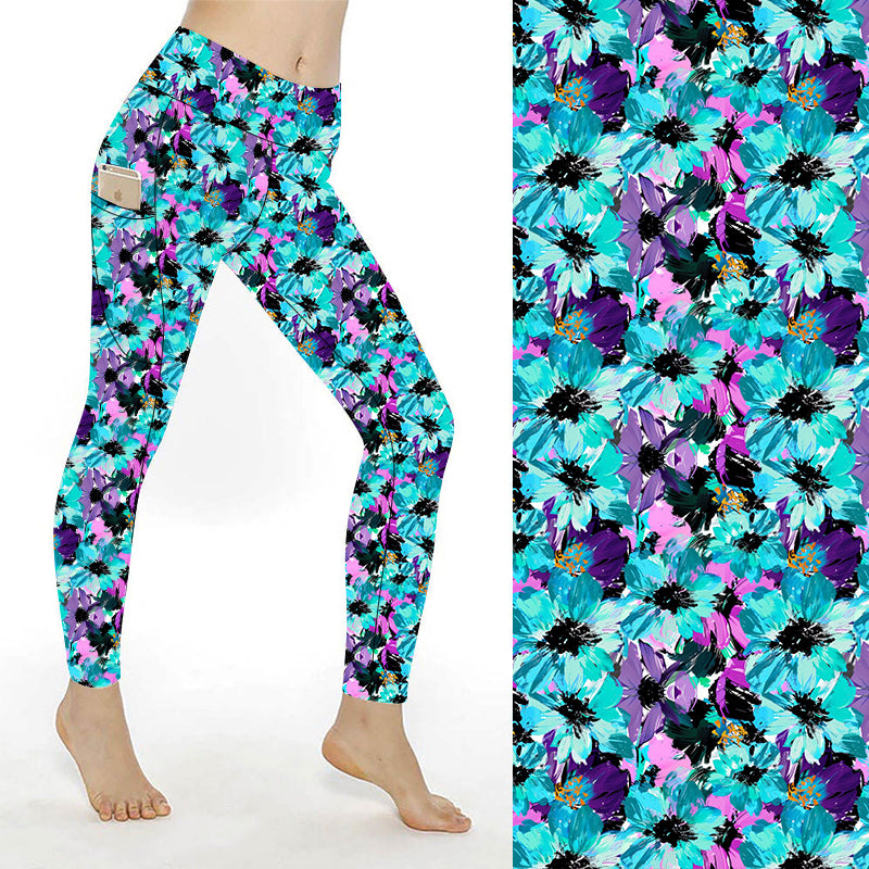 Funky Fit SCULPT Yoga Full Length Leggings - Blooming Pastel Asters