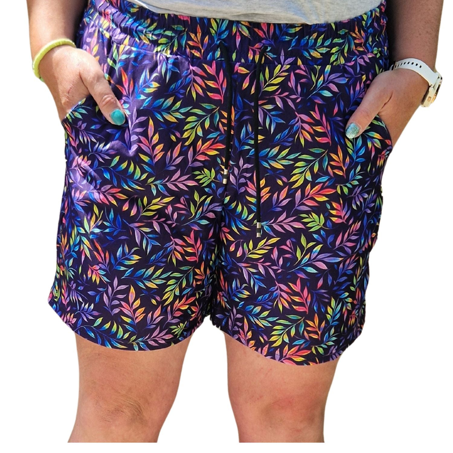 Funky Fit Jogger Shorts - Neon Leaves