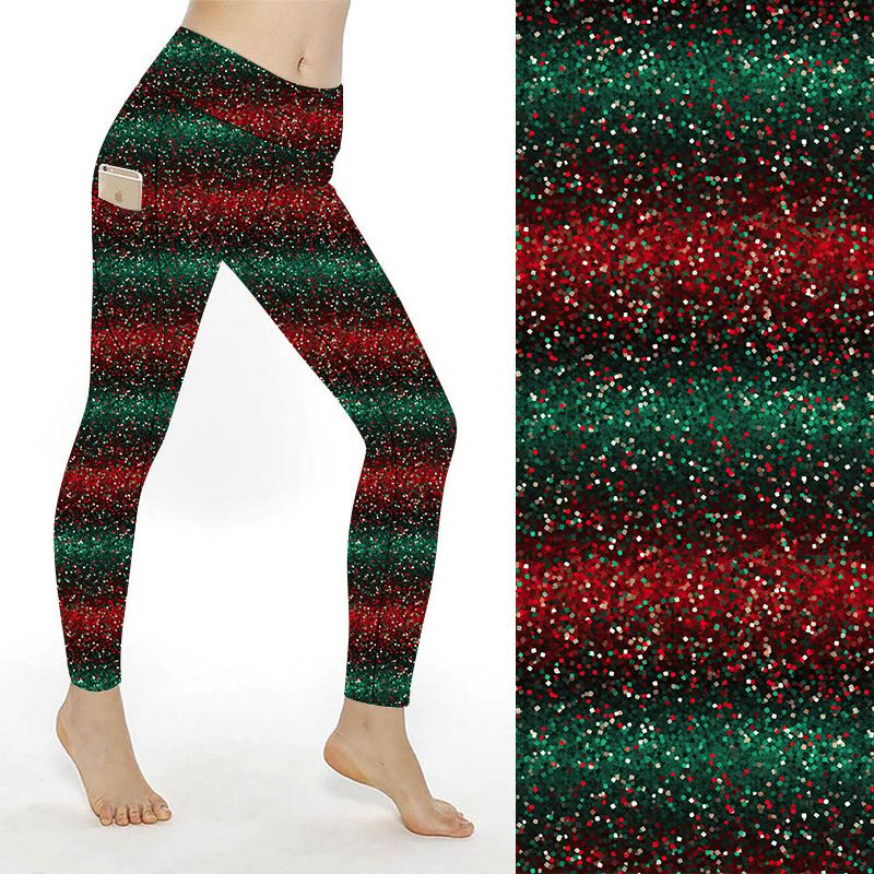 Funky Fit SCULPT Yoga Full Length Leggings - Holiday Glitter Glow – (Striped red & green glittery design)