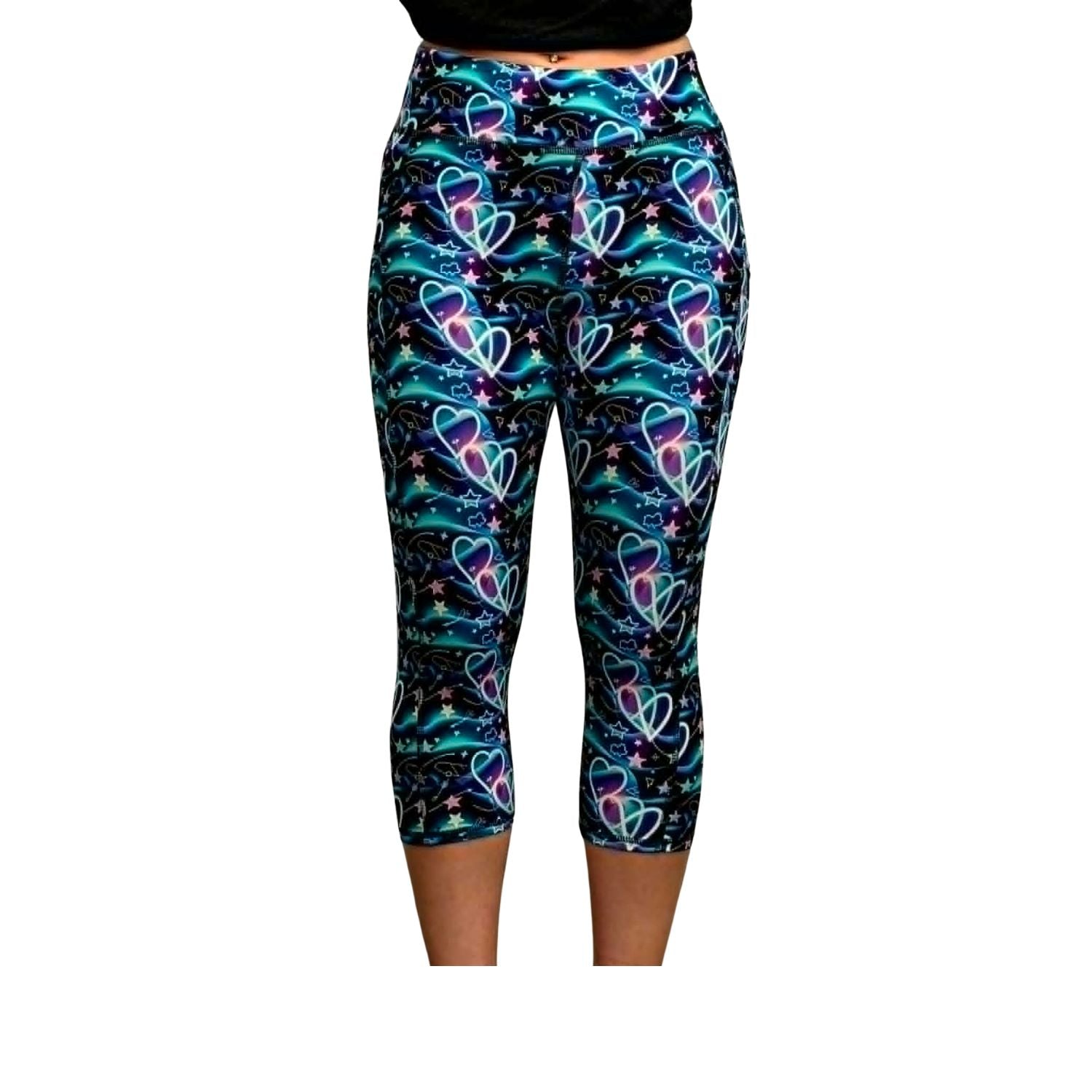 Funky Fit SCULPT Yoga Capri Leggings - Aurora Hearts