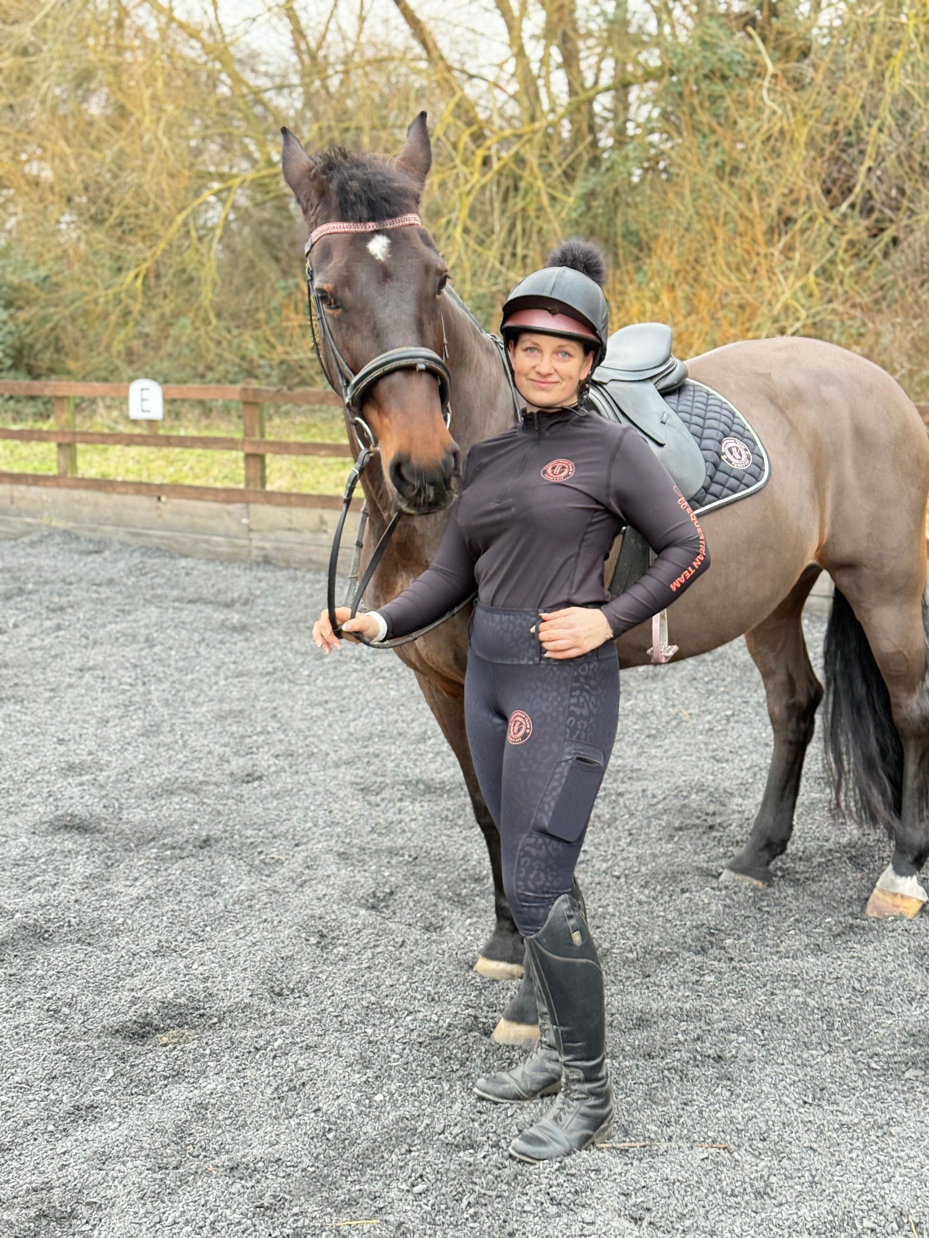 Team Performance Pull On Breech - Black Leopard & Rose