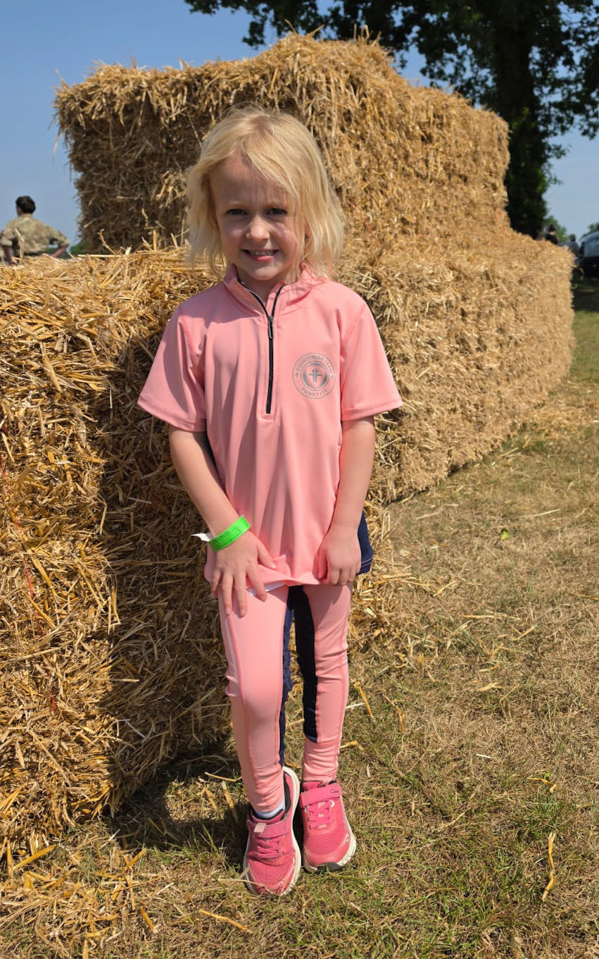 Funky Fit Kids Team Short Sleeved Base Layer - Blush Pink & Navy