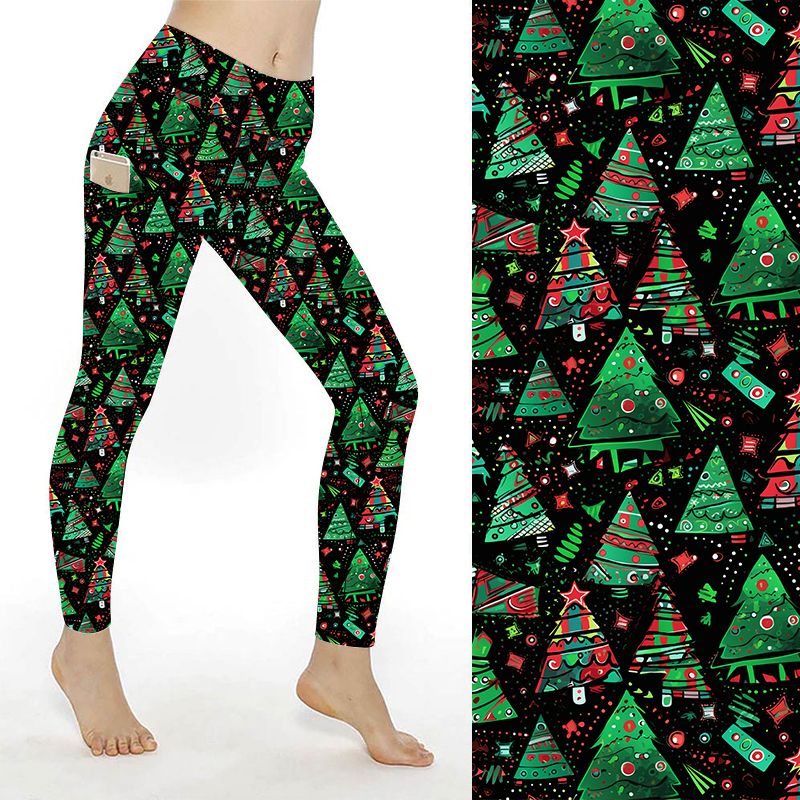 Funky Fit Festive Forest – (Black background with patterned green Christmas trees)