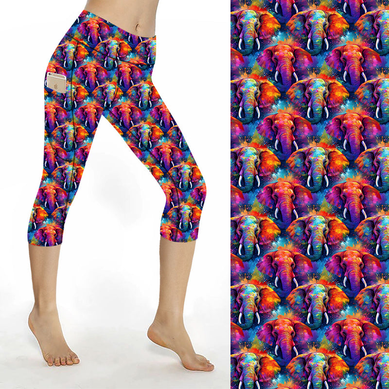 Funky Fit SCULPT Yoga Capri Leggings - Elephant Colour Splash