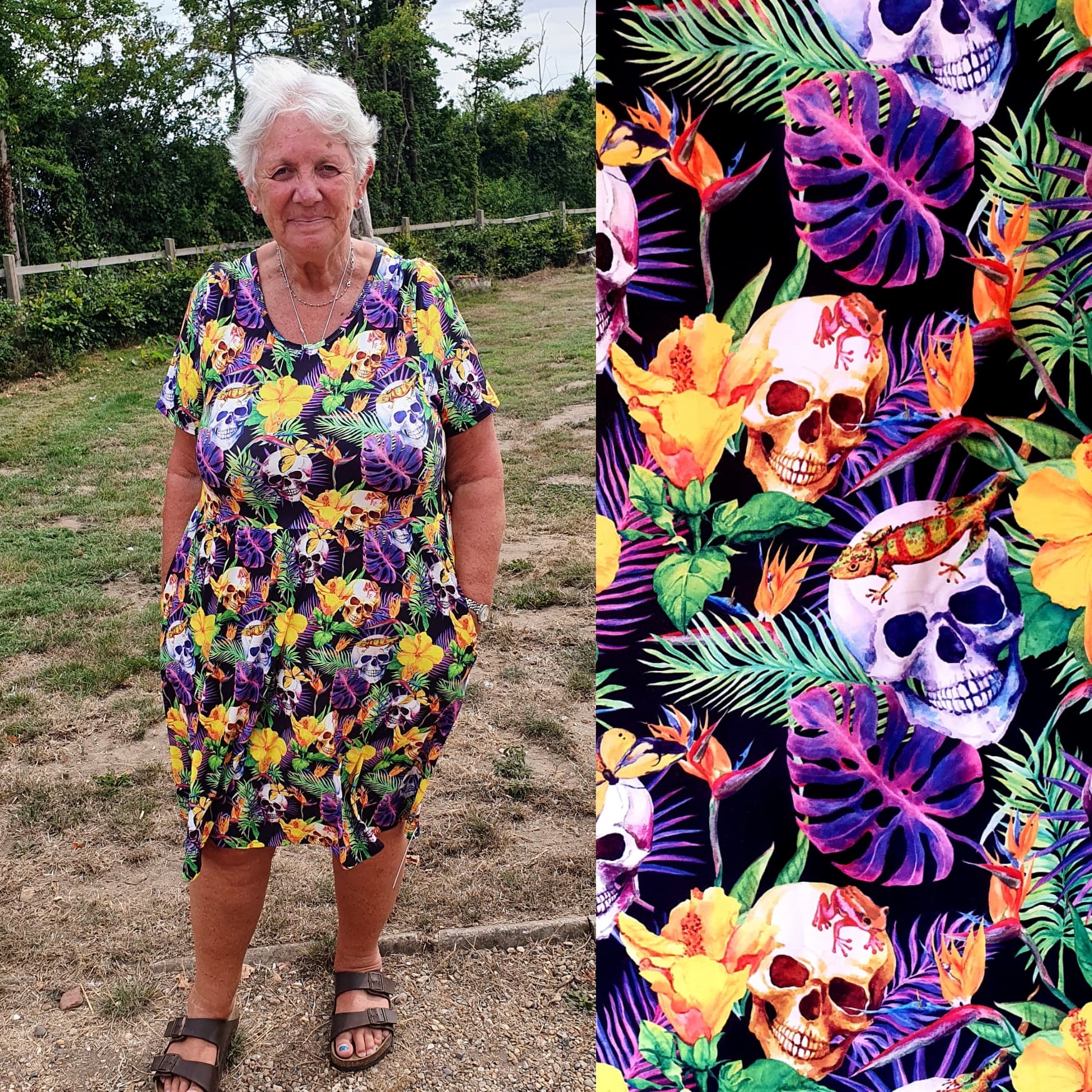 Funky Fit Vintage Skater Dress Tropical Skulls