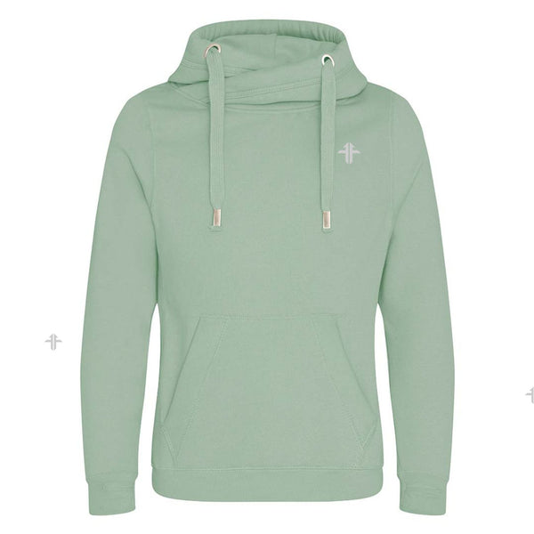 Cross-Neck Hoodie - Sage Green