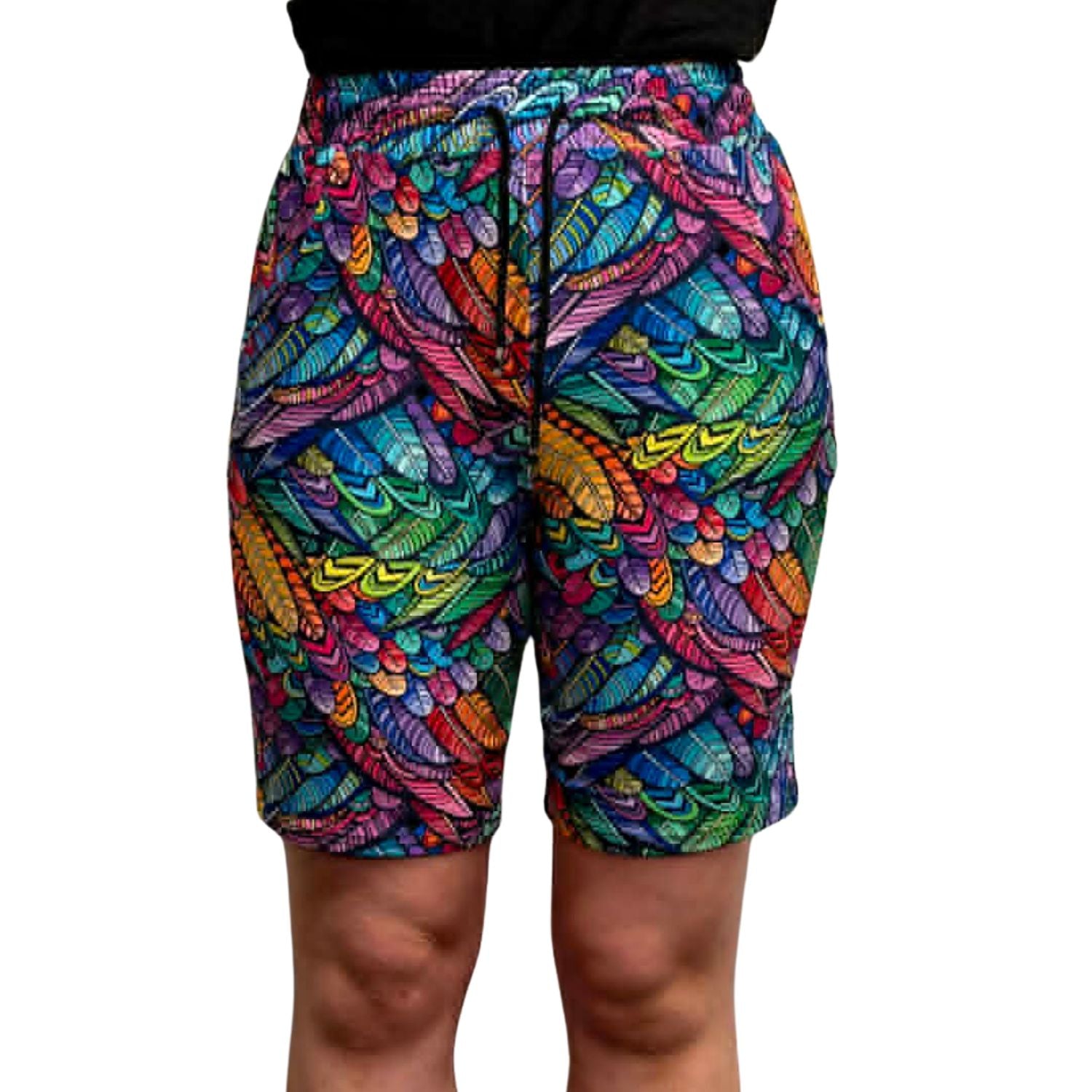 Funky Fit Loose Fit Shorts - Rainbow Feathers