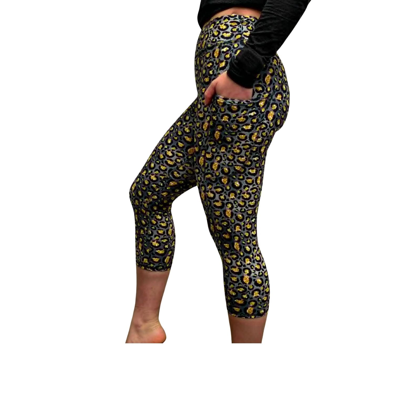 Funky Fit SCULPT Yoga Capri Leggings - Leopard & Gold