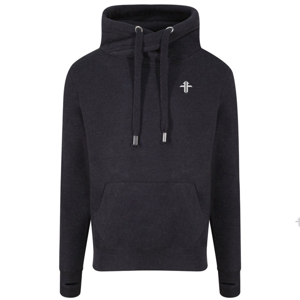 Cross-Neck Hoodie - Black Smoke