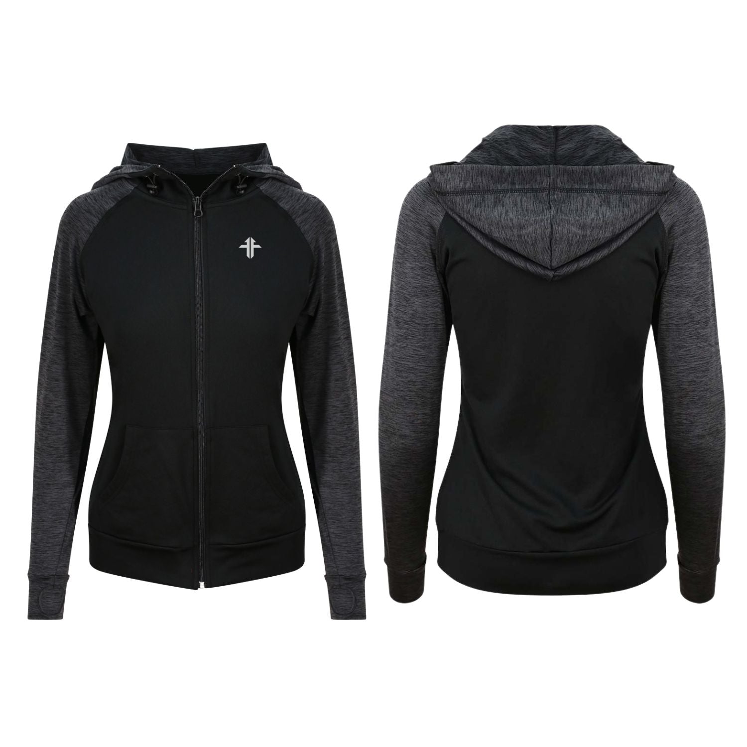 Funky Fit Ladies Cool Active Contrast Zoodie - Black/Black Slate Melange