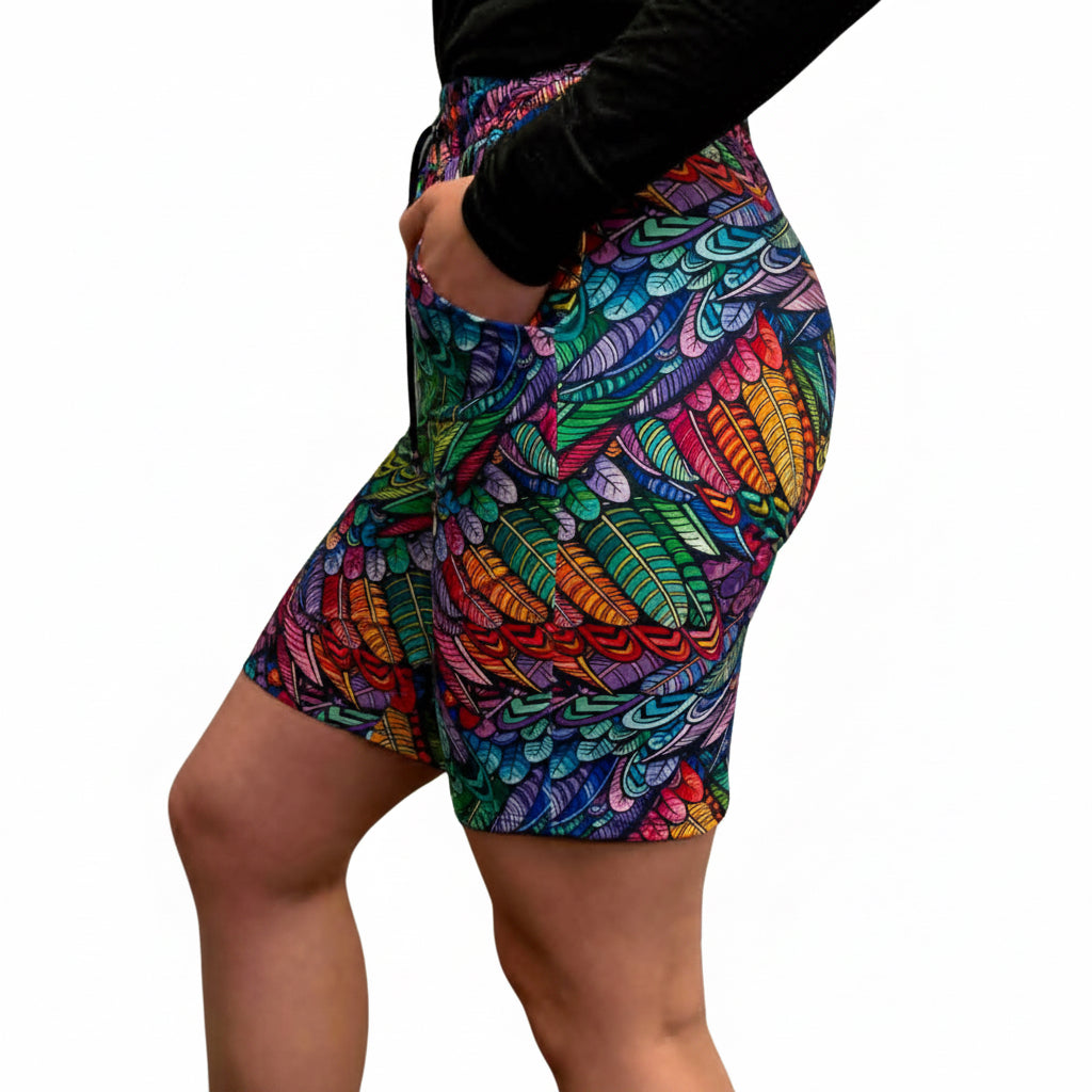 Funky Fit Loose Fit Shorts - Rainbow Feathers