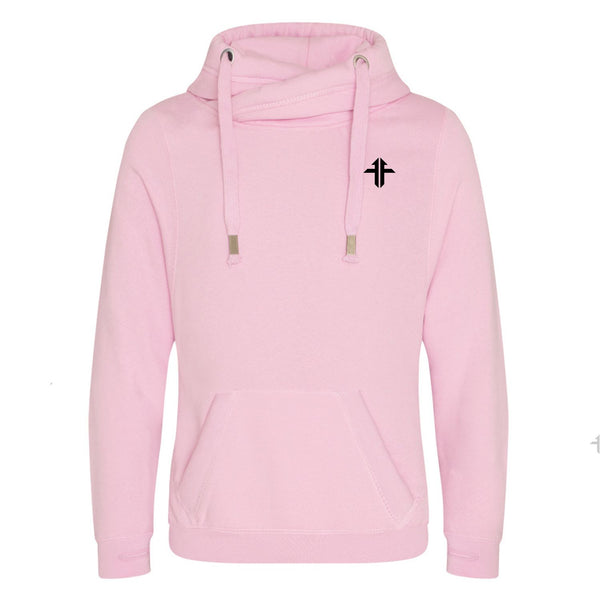 Cross-Neck Hoodie - Baby Pink