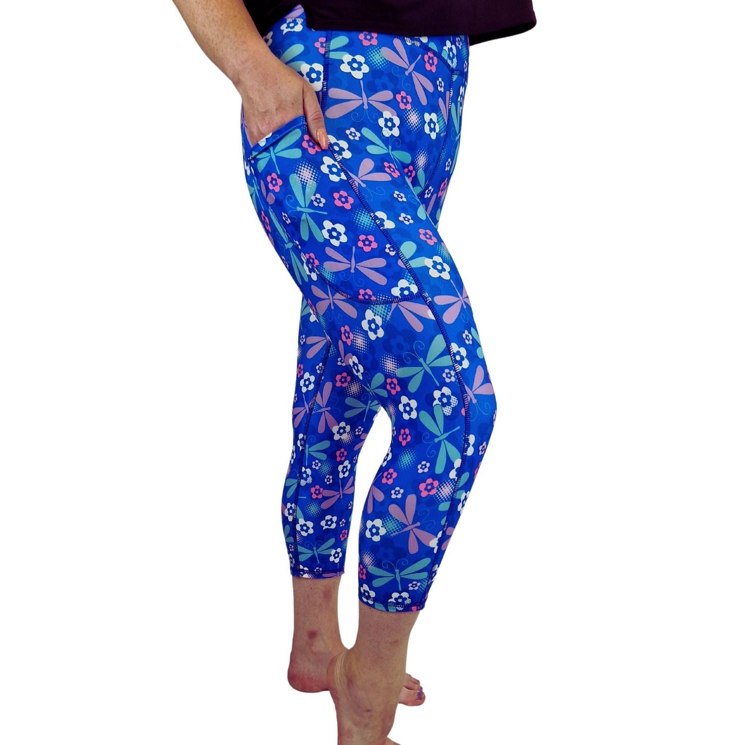 Funky Fit SCULPT Yoga Capri Leggings - Dragonfly Garden