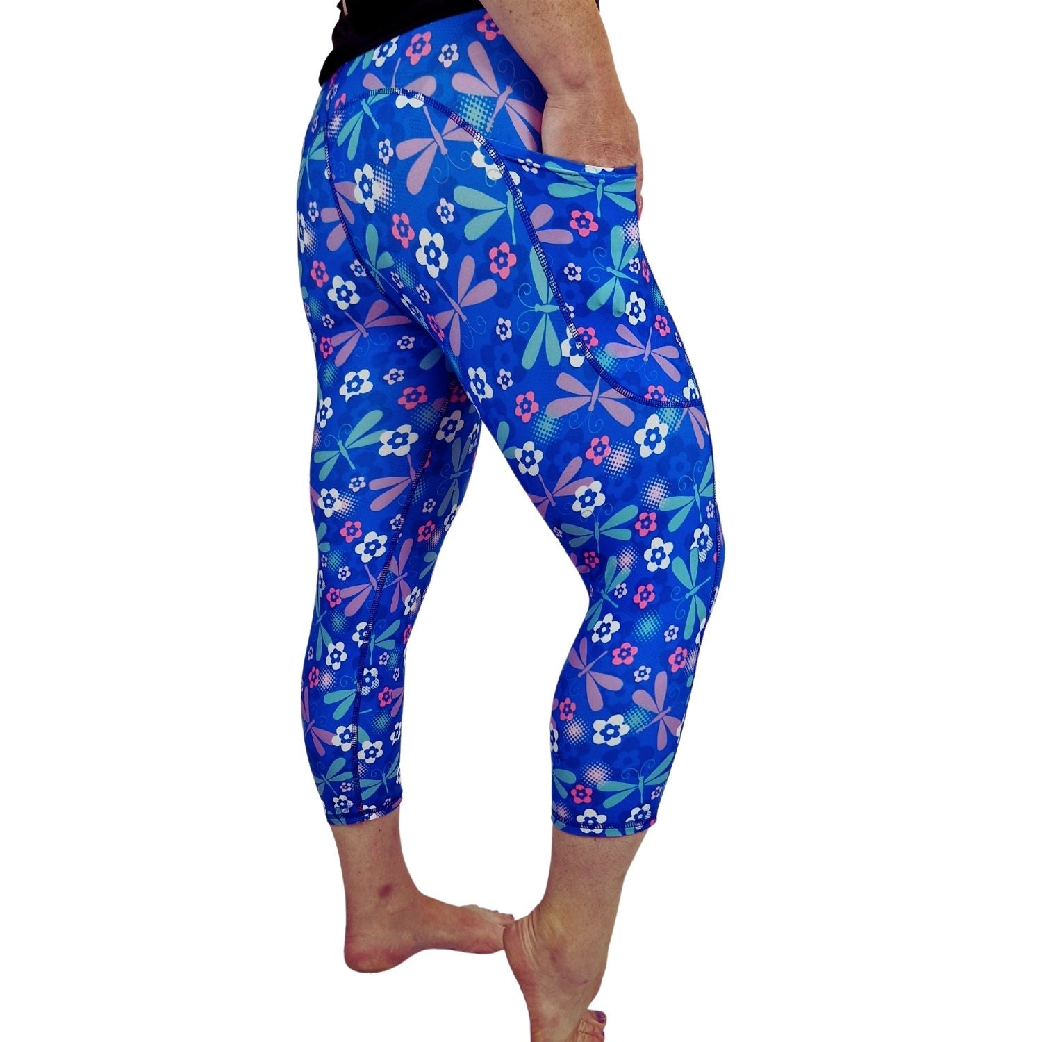 Funky Fit SCULPT Yoga Capri Leggings - Dragonfly Garden