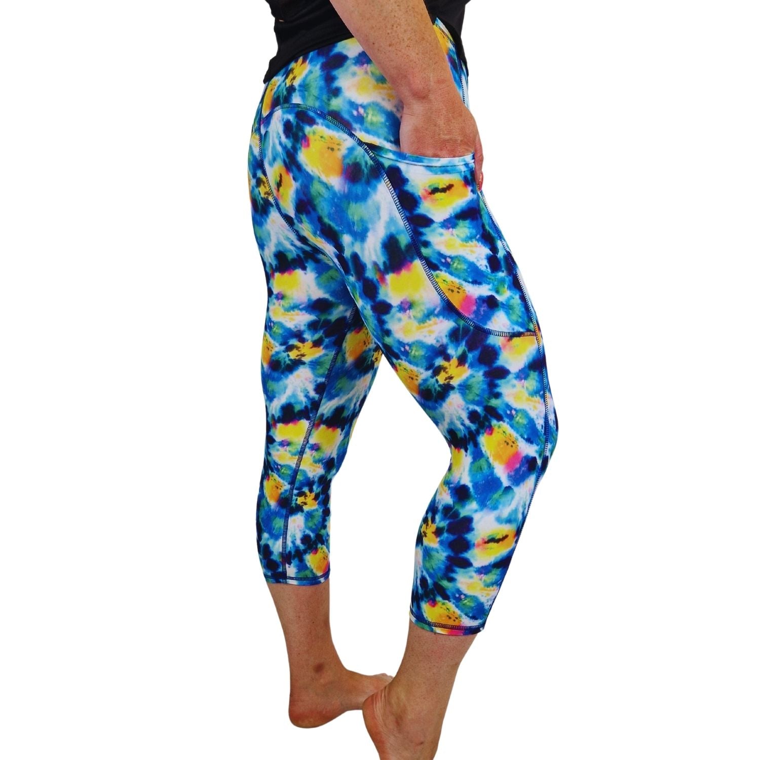 Funky Fit SCULPT Yoga Capri Leggings - Tie-Dye Splash