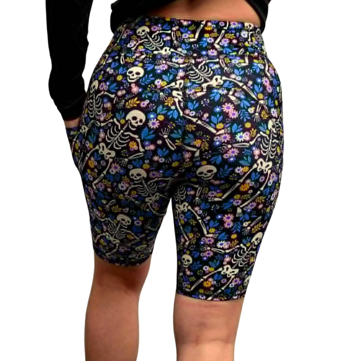 Funky Fit Sculpt Yoga Biker Shorts - Flowers & Skeletons