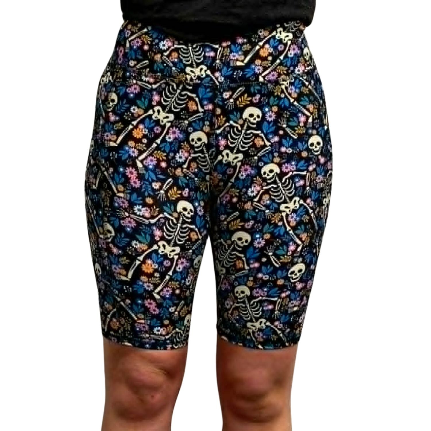 Funky Fit Sculpt Yoga Biker Shorts - Flowers & Skeletons