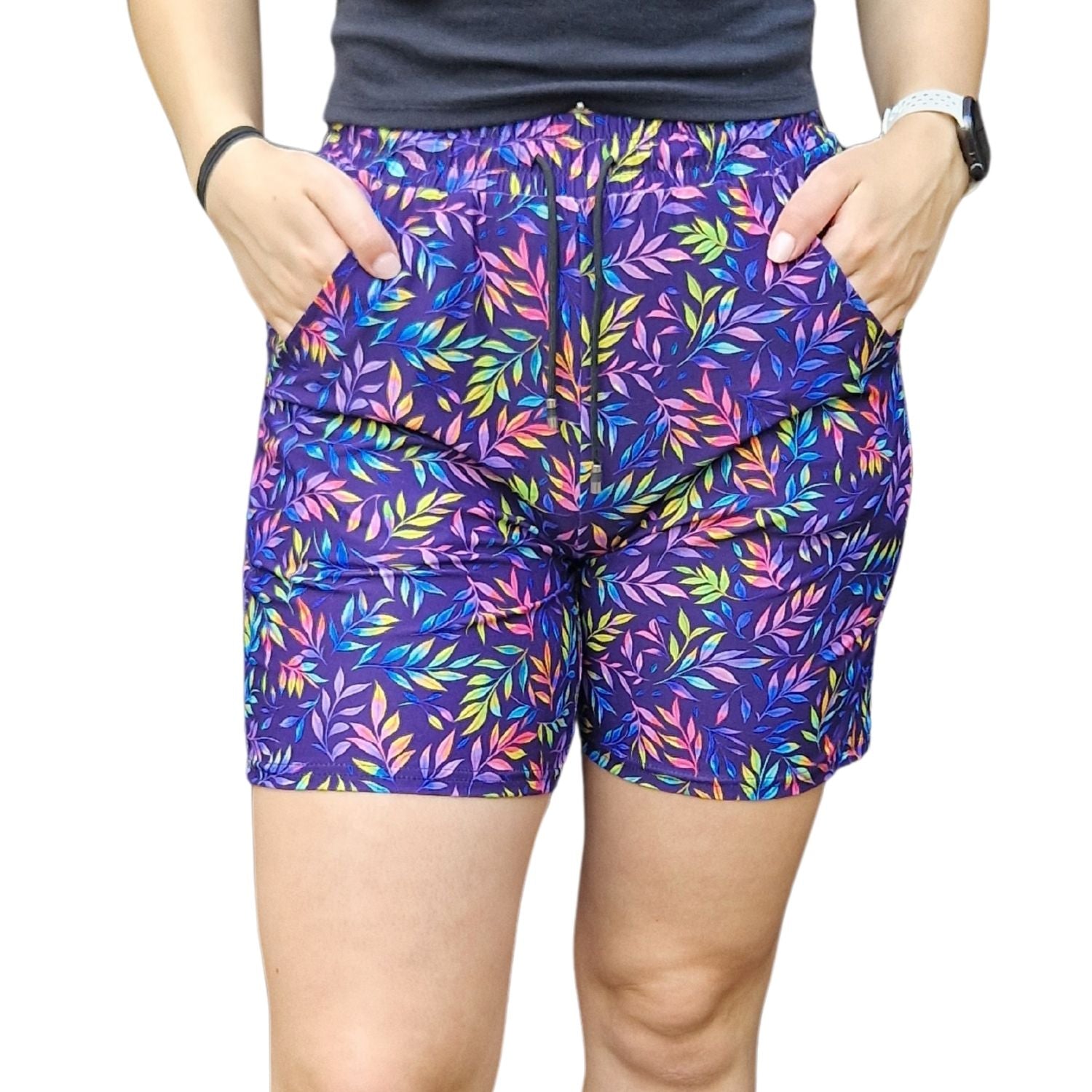 Funky Fit Jogger Shorts - Neon Leaves