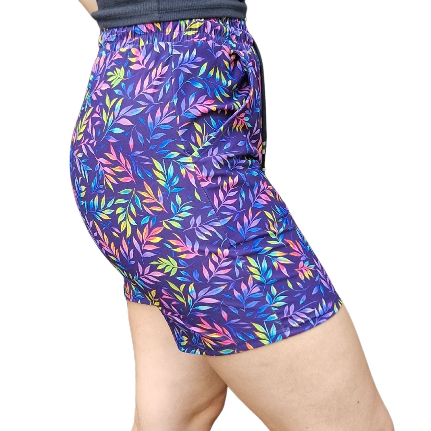 Funky Fit Jogger Shorts - Neon Leaves