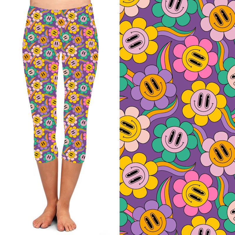 Funky Fit 24/7 Capri Leggings – Smiley Sunflowers