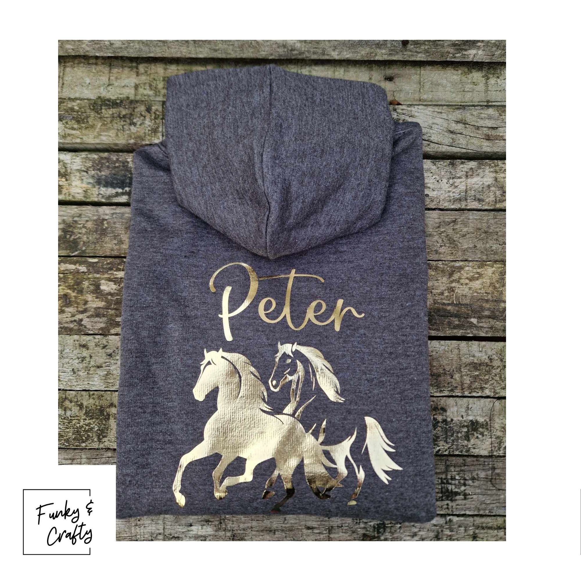 Personalised Equestrian Hoodie Kids Galloping Horses Design Kids 1 2yrs Royal Blue