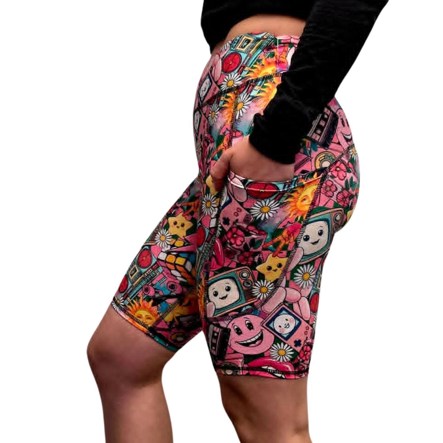 Funky Fit Sculpt Yoga Biker Shorts - Retro Vibes