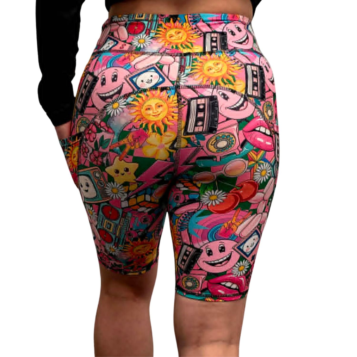 Funky Fit Sculpt Yoga Biker Shorts - Retro Vibes