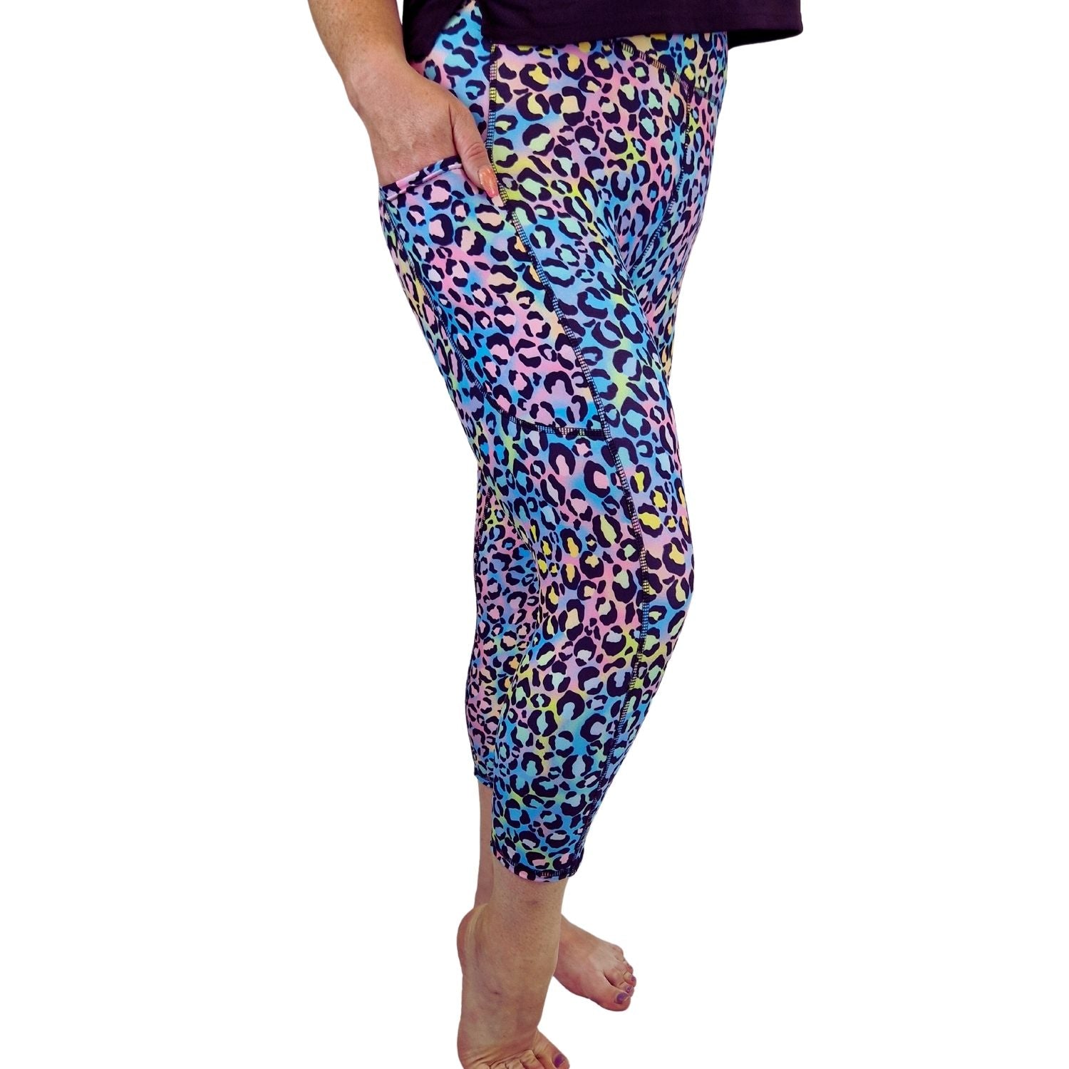 Funky Fit SCULPT Yoga Capri Leggings - Pastel Leopard