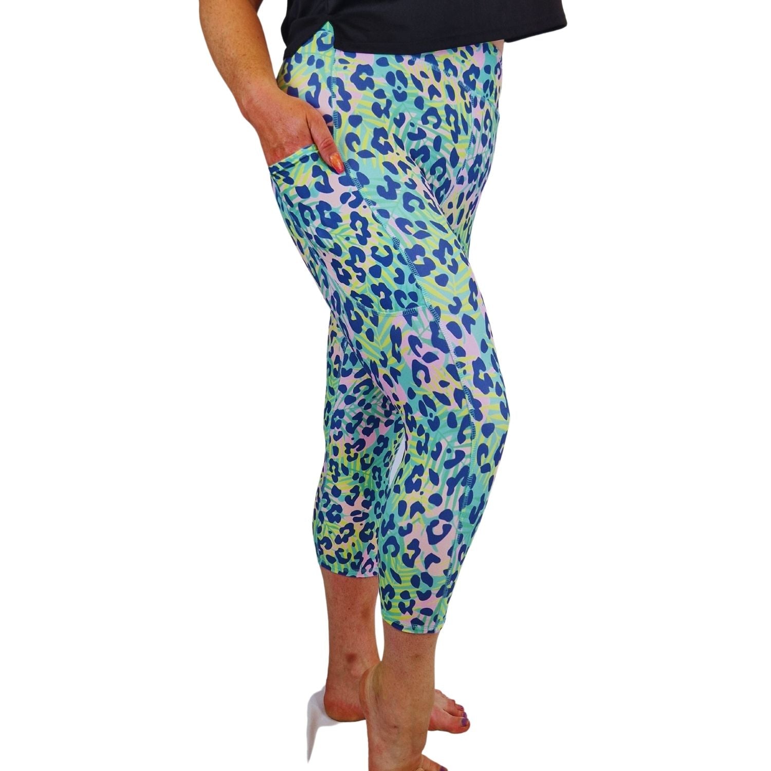 Funky Fit SCULPT Yoga Capri Leggings - Tropical Leopard