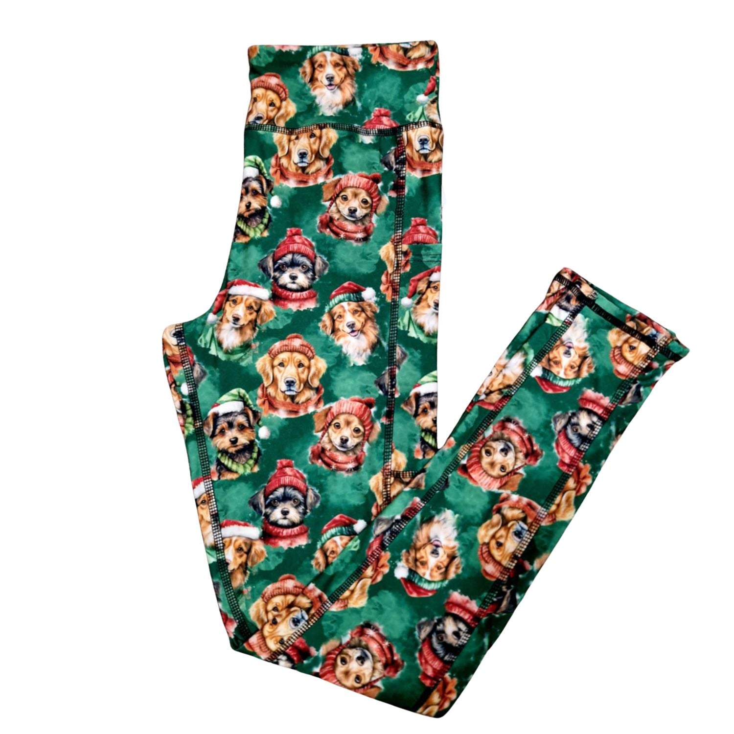 Funky Fit Santa Paws – (green background with festive dogs in hats & scarves)