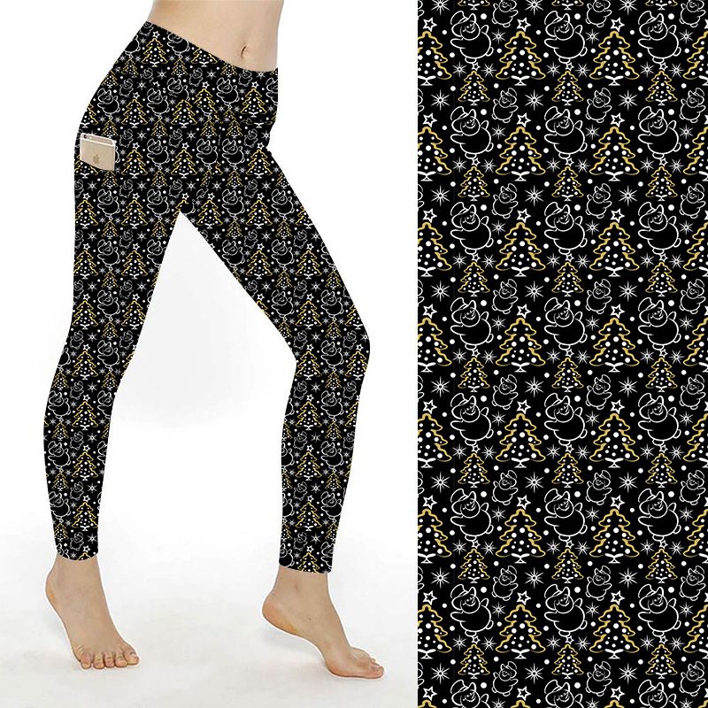 Funky Fit Golden Frost – (black background with gold Christmas trees, snowmen & stars)