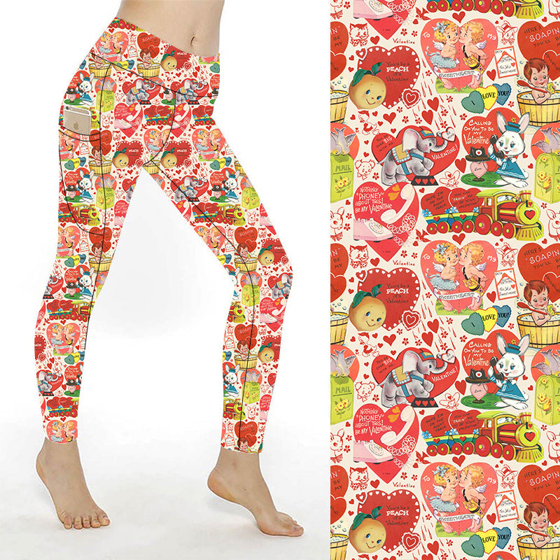 Funky Fit Design Is - SCULPT Yoga Full Length Leggings - Peachy Vintage Valentines