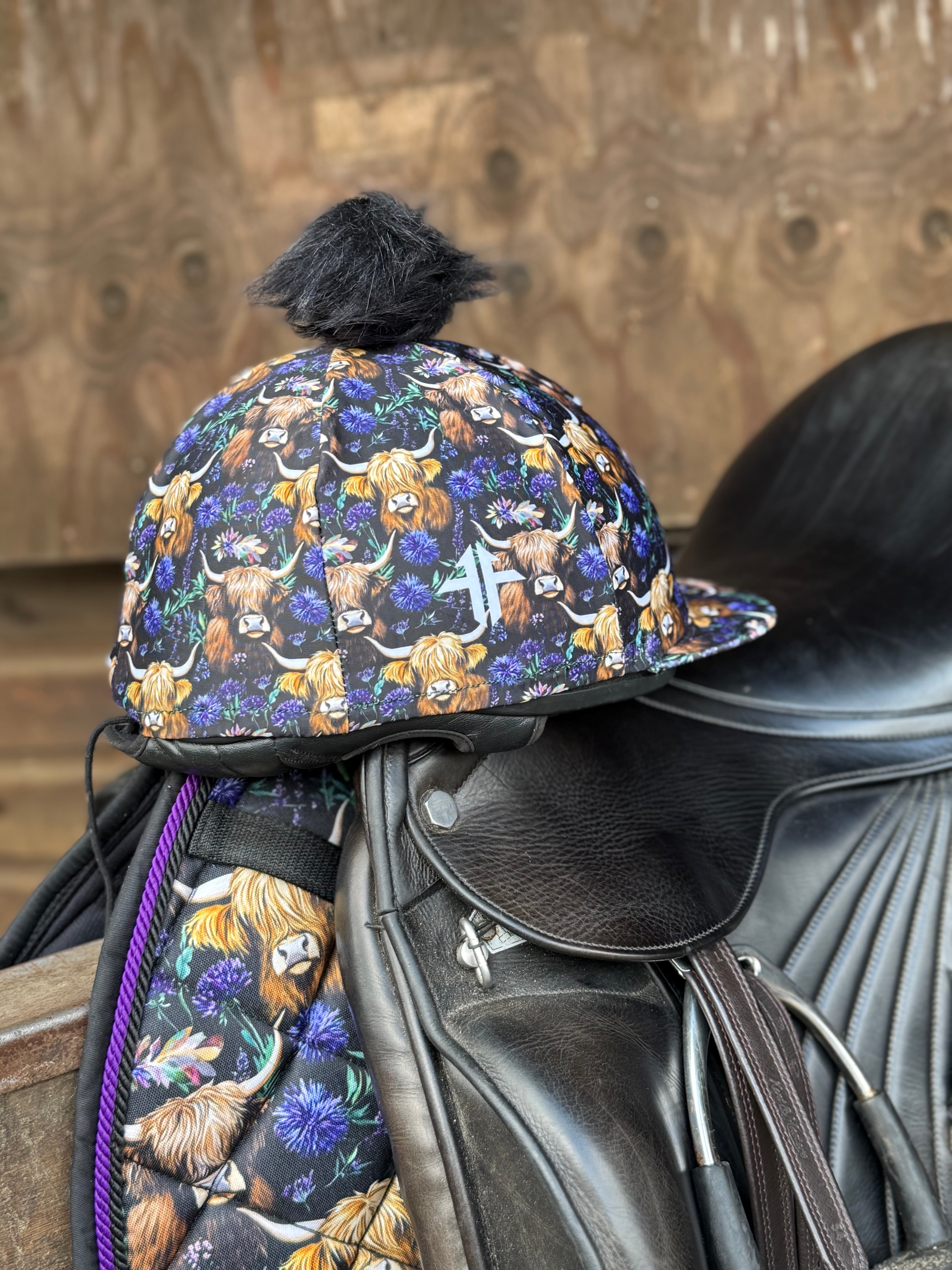 Funky-fit-equestrian-hat-silk-spring-highland-cow-jpg