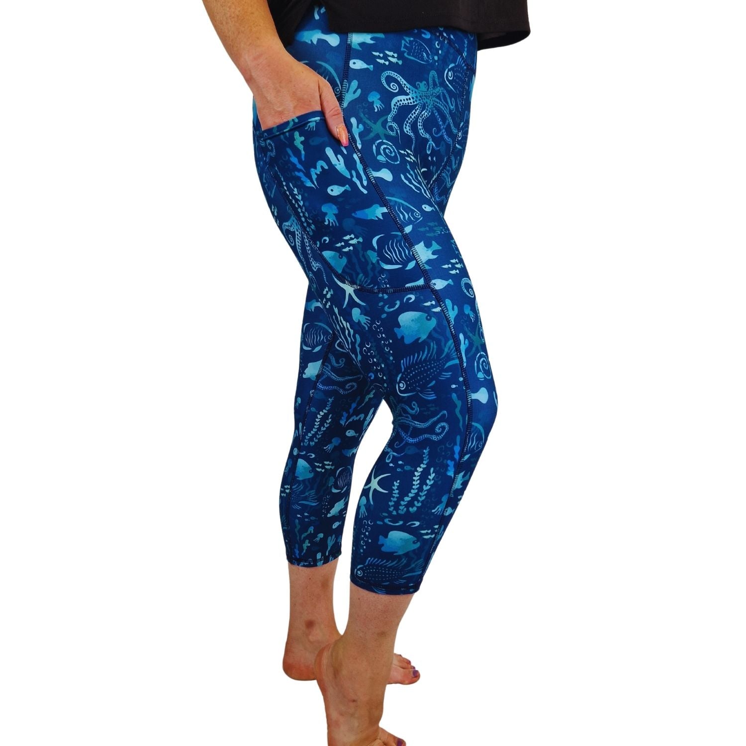 Funky Fit SCULPT Yoga Capri Leggings - Ocean Blue