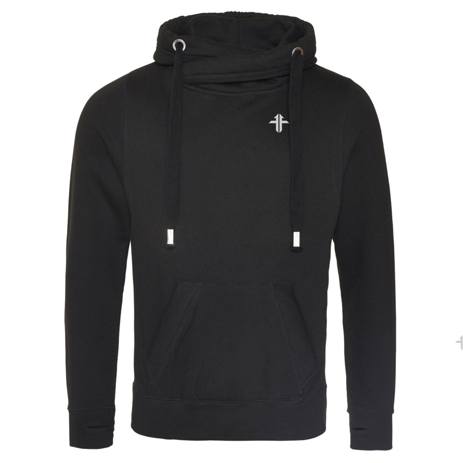 Cross-Neck Hoodie - Jet Black