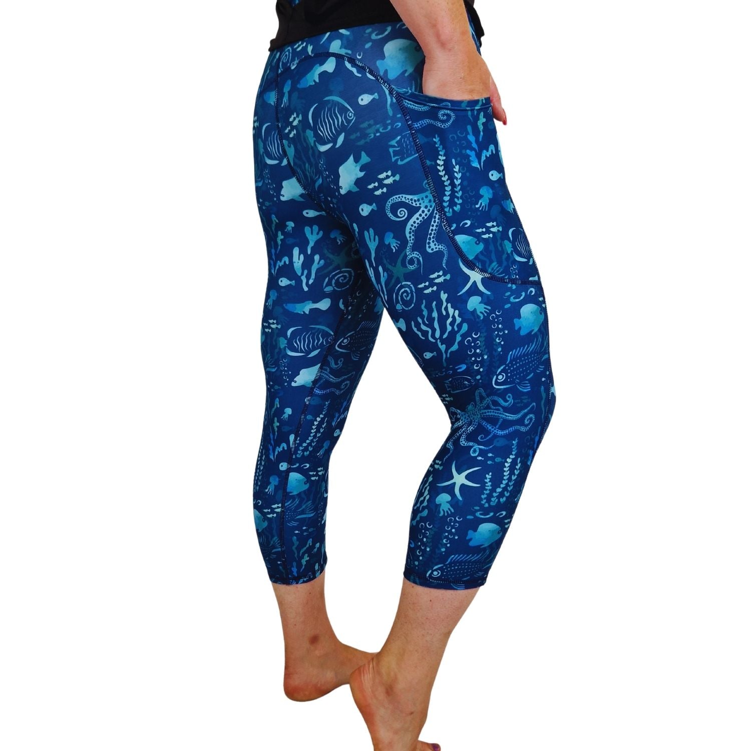 Funky Fit SCULPT Yoga Capri Leggings - Ocean Blue