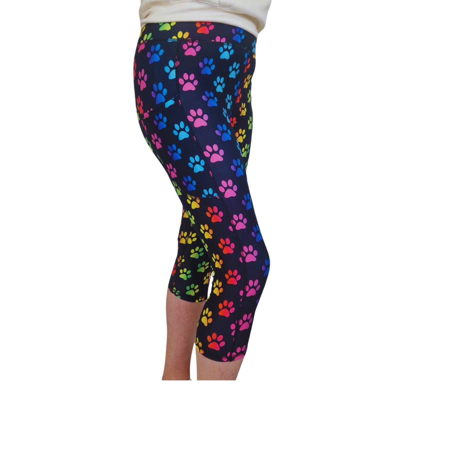 Funky Fit SCULPT Yoga Capri Leggings - Rainbow Paws