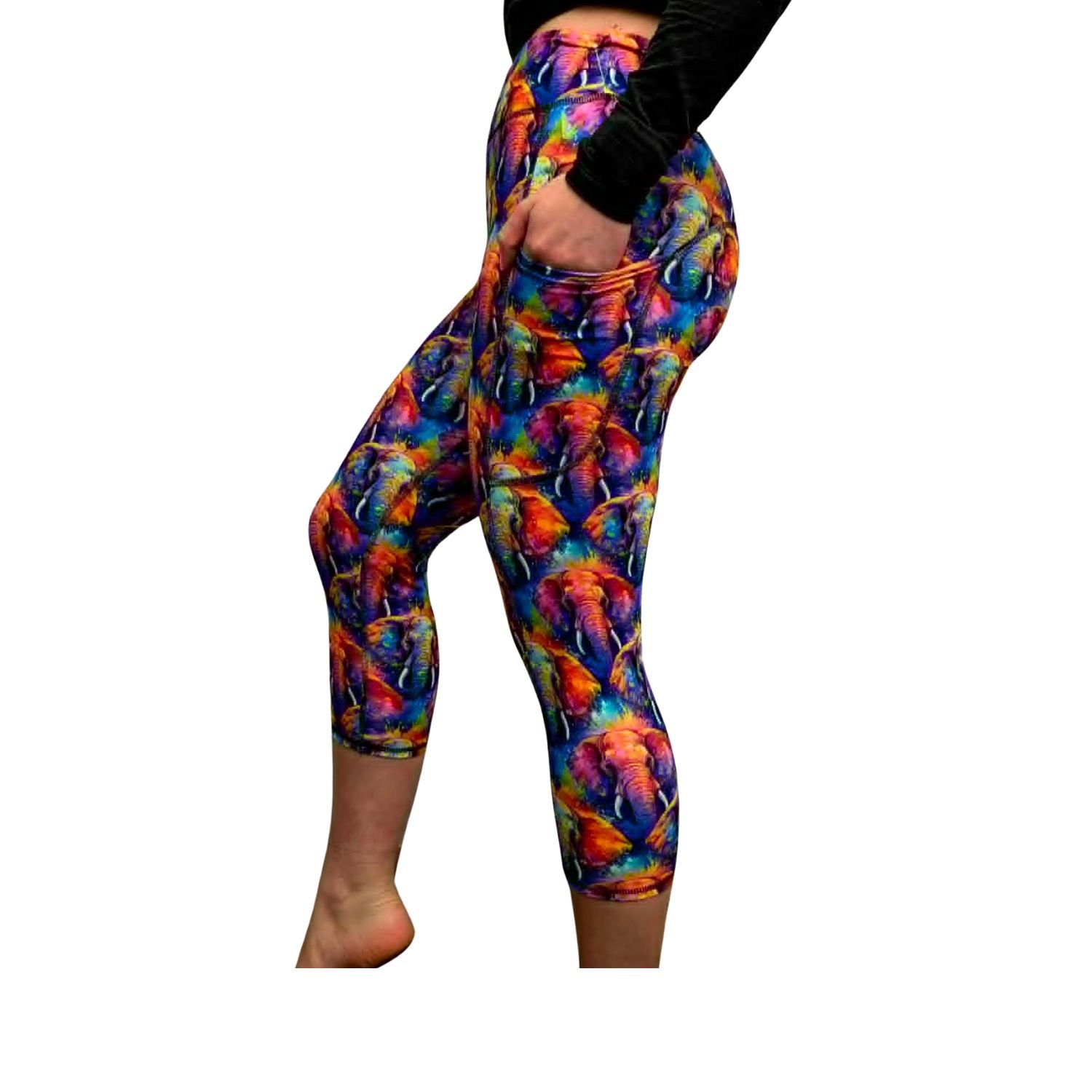 Funky Fit SCULPT Yoga Capri Leggings - Elephant Colour Splash