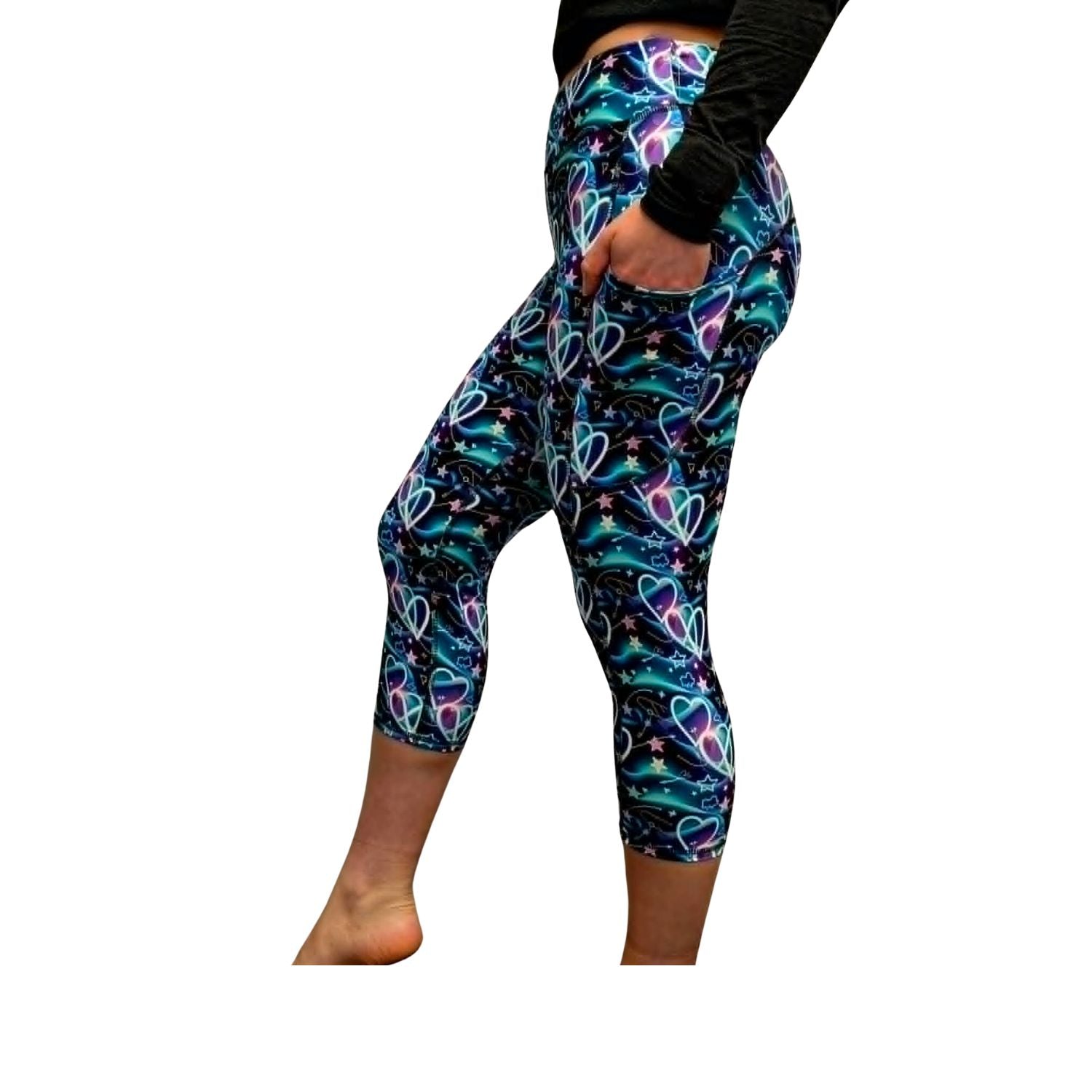 Funky Fit SCULPT Yoga Capri Leggings - Aurora Hearts