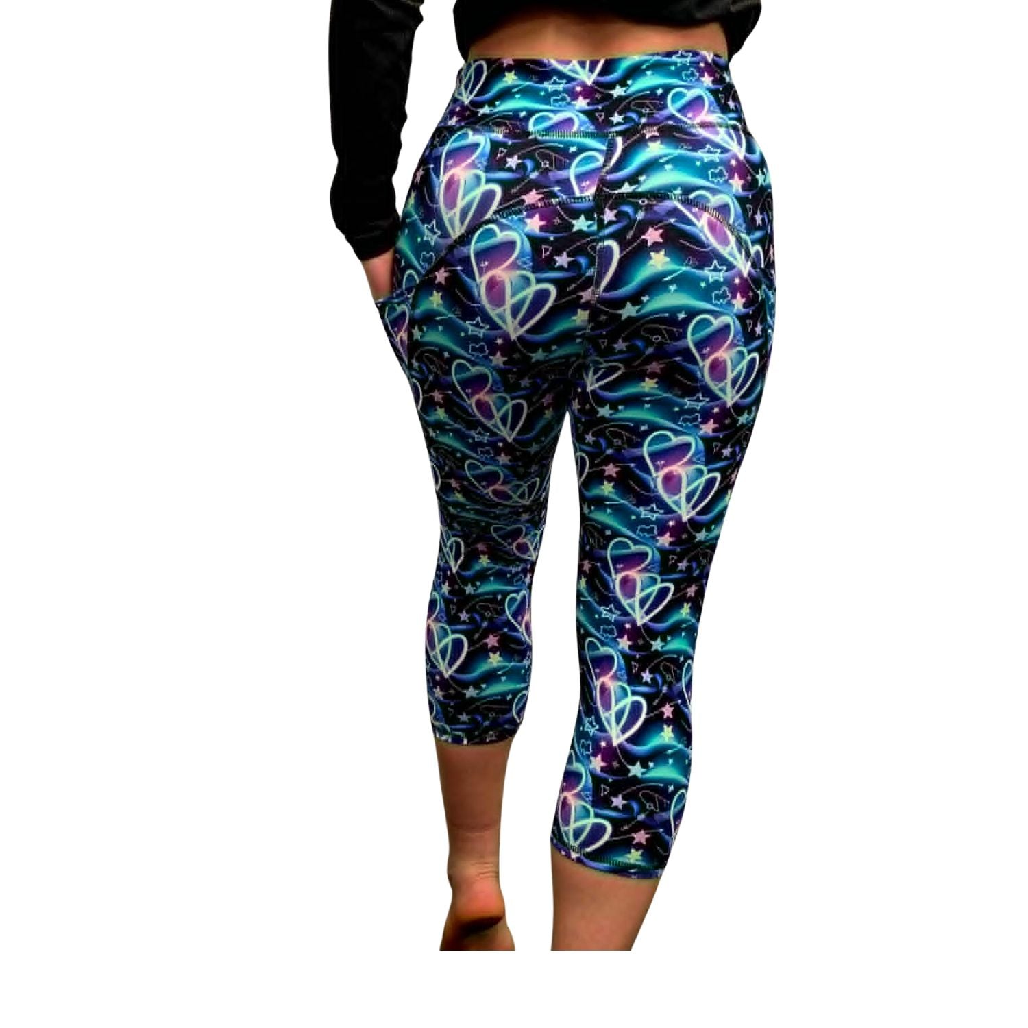 Funky Fit SCULPT Yoga Capri Leggings - Aurora Hearts