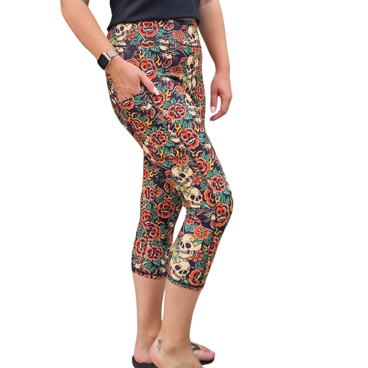 Funky Fit SCULPT Yoga Capri Leggings - Old School Tat