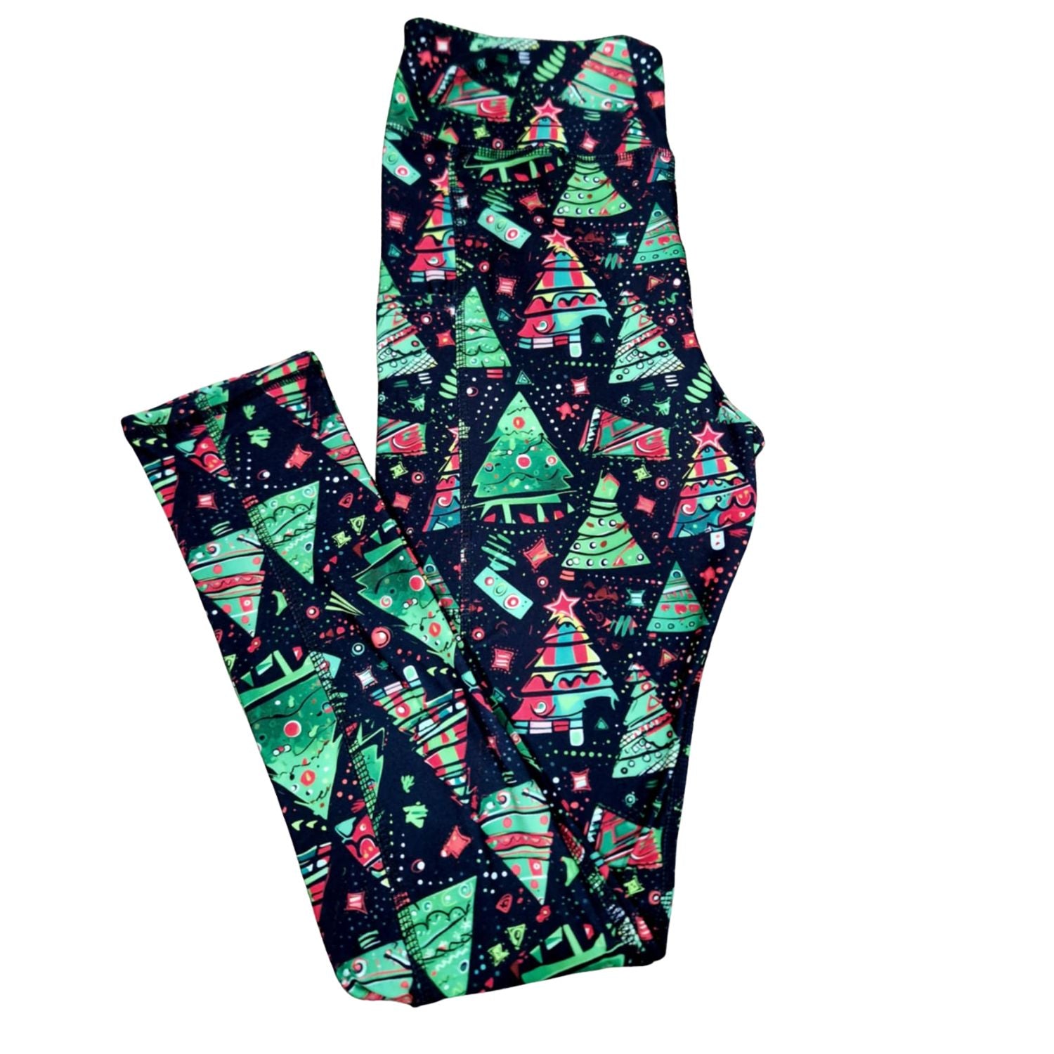 Funky Fit Festive Forest – (Black background with patterned green Christmas trees)