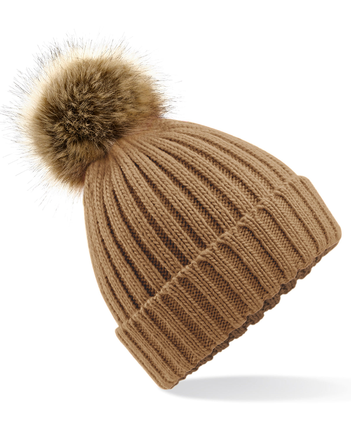 Fur Pop Pom Chunky Beanie - One Size