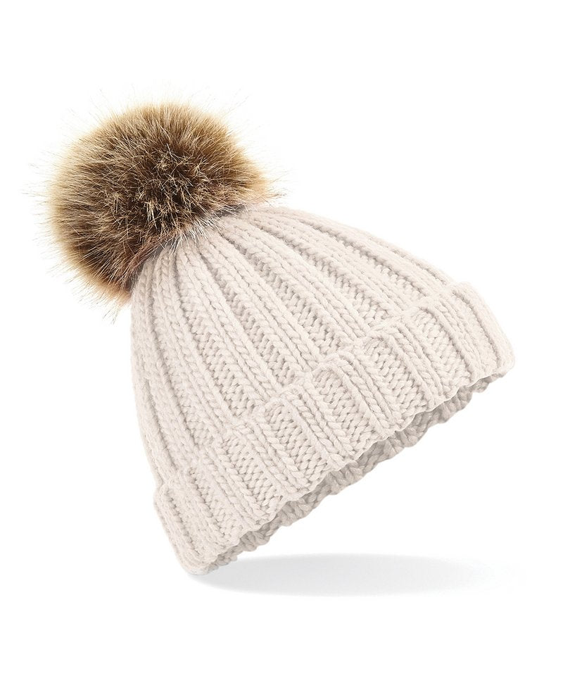 Fur Pop Pom Chunky Beanie - One Size