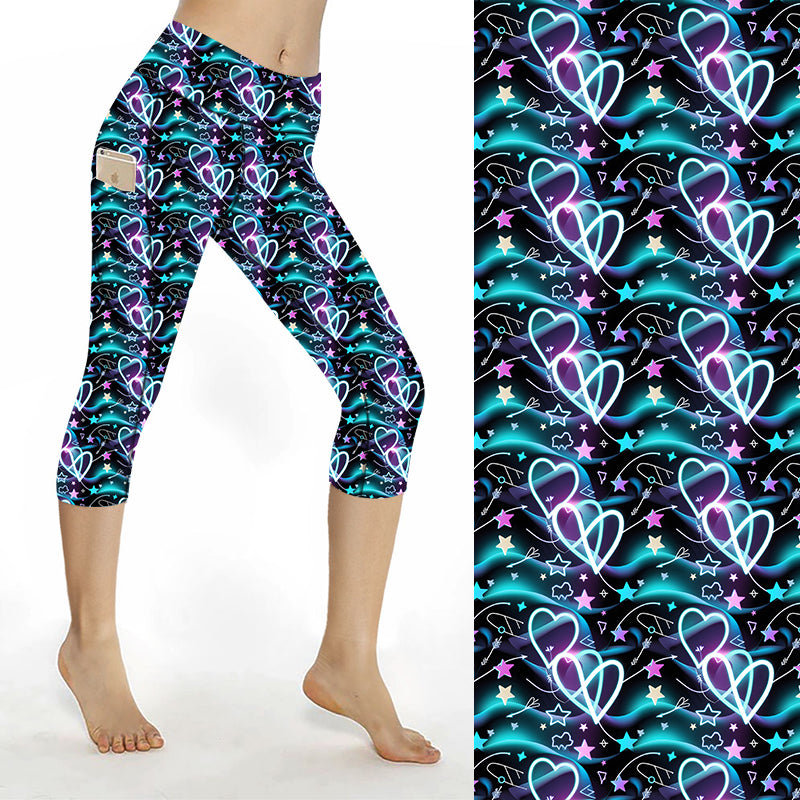 Funky Fit SCULPT Yoga Capri Leggings - Aurora Hearts